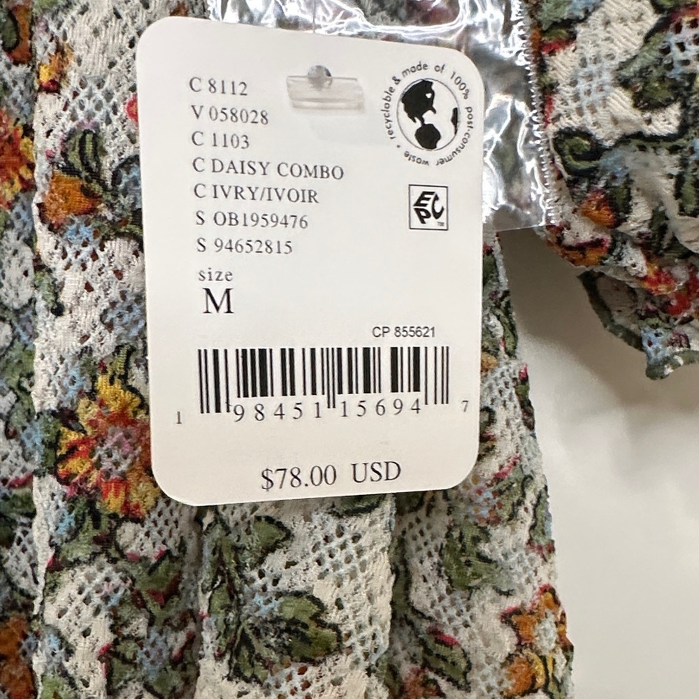 FREE PEOPLE NWT Floral Puff-Sleeve Peasant Top - Picture 7 of 7